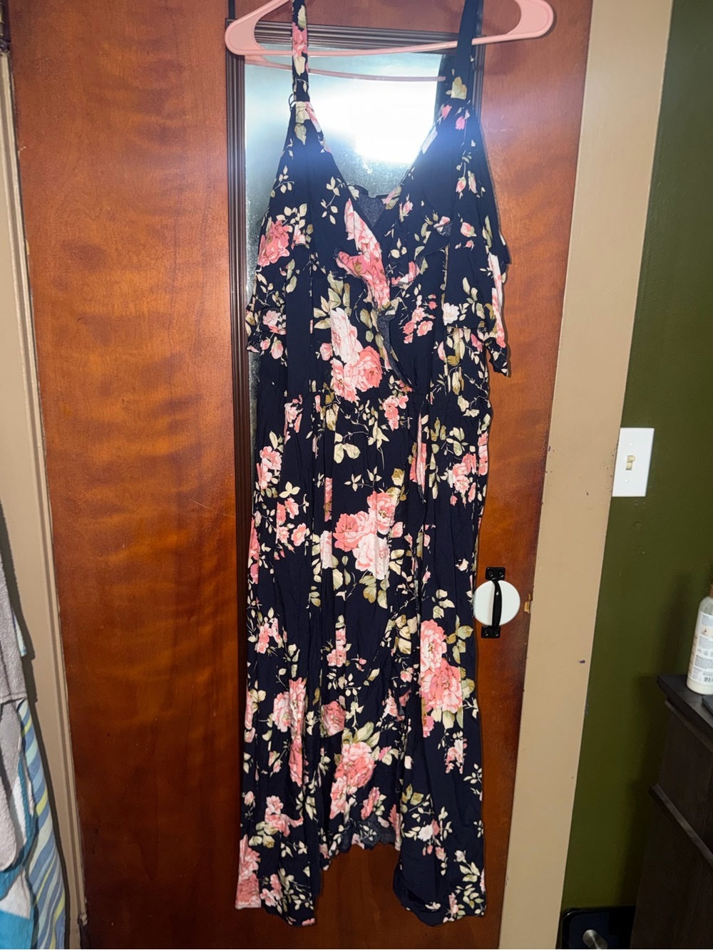 BloomChic Navy Floral Dress with Pink Roses